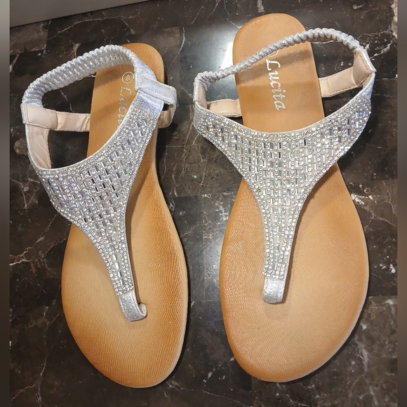 Lucita Silver Jeweled T-Strap Sandals for Women - Picture 5 of 7